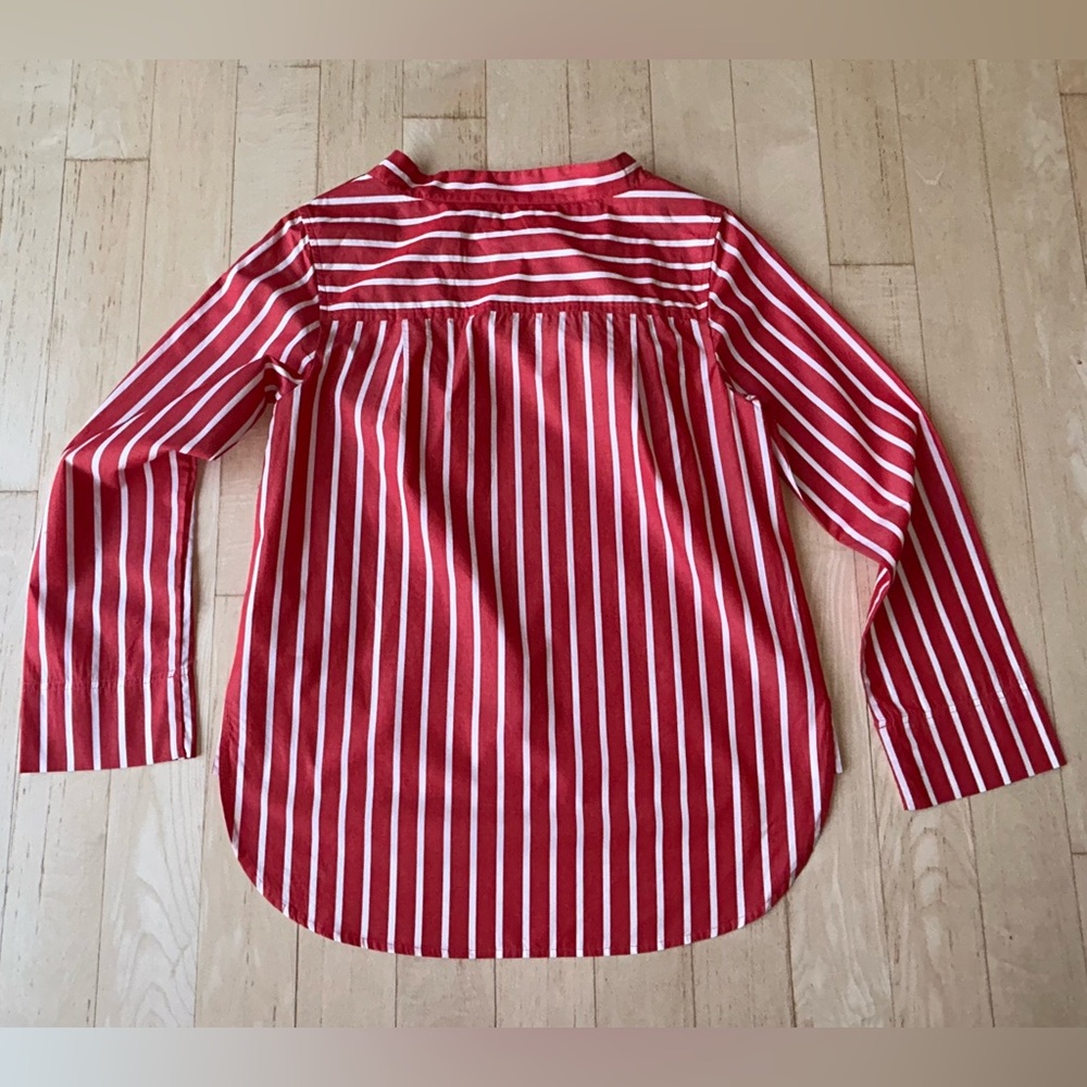 J. Crew Women’s Striped Funnel Neck Top Cotton Poplin Maddie Ceris Stripe Size 4 - Picture 8 of 16